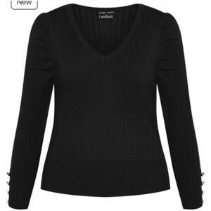 City Chic Black Ribbed V-Neck Top